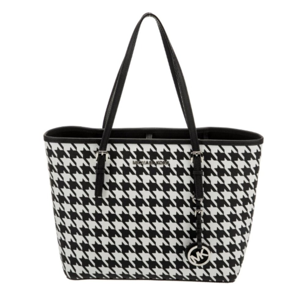 Michael Kors Jet Set Travel Tote in Black and White Houndstooth